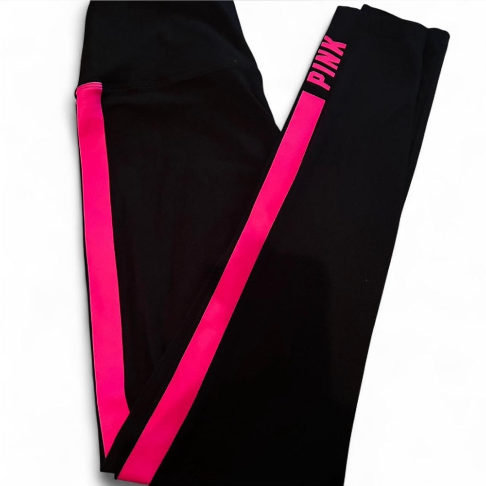 PINK Victoria's Secret Kids Leggings - Black with Hot Pink Stripe